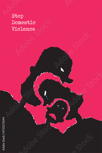 Stop, domestic violence, creative social issue, flat illustration, acknowledge domestic violence, aesthetic illustration, Concept of domestic abuse and sexual harassment, violence against women