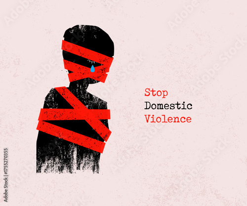 Stop, domestic violence, creative social issue, flat illustration, acknowledge domestic violence, aesthetic illustration, Concept of domestic abuse and sexual harassment, violence against women