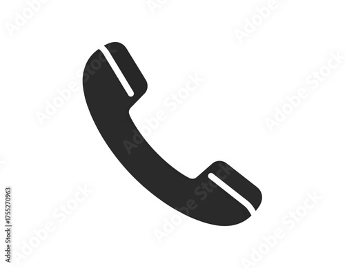 A black telephone handset icon. It is slightly angled, with a curved shape, and white accents