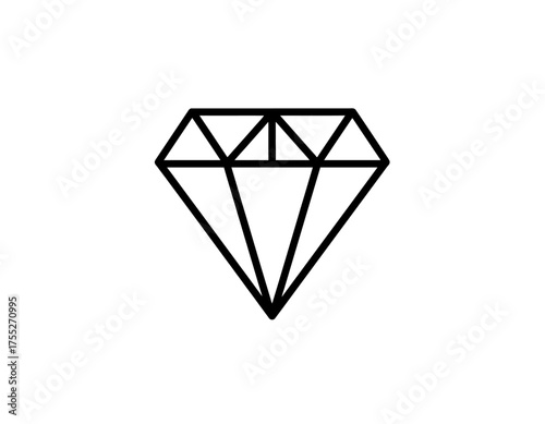 Simple, geometric, black diamond outline on a white background; symbol of luxury, brilliance, and elegance