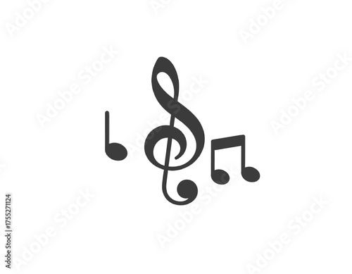A musical illustration on a white background depicting a treble clef and musical notes
