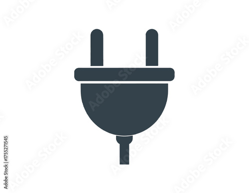 A simple dark blue electric plug icon on a white background. Depicts two prongs and a body