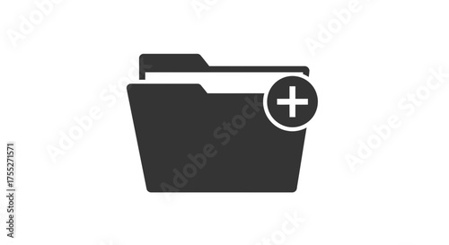A dark grey folder icon with a white plus sign, symbolizing adding a new folder or creating a directory within a digital interface.