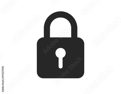 A solid black padlock graphic sits centered on a white background, ready to symbolize security