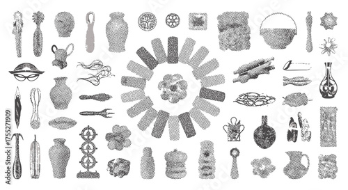 Collection of various kitchen utensils and cooking tools, including pots, pans, and cutlery.