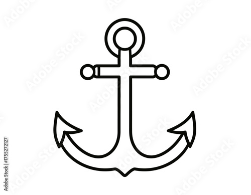 A simple outline illustration of an anchor, depicting a classic nautical emblem