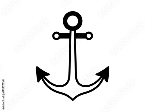 A simple, black anchor symbol set against a white background. Nautical graphic