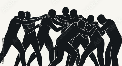 Silhouettes of people engaged in a struggle or conflict.