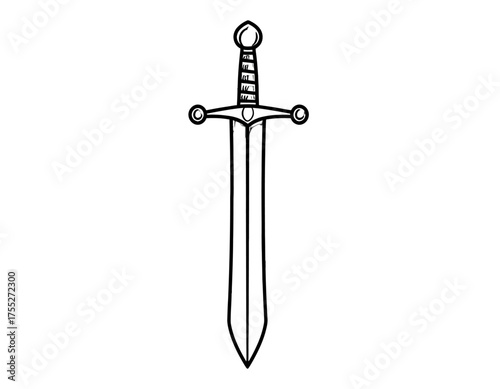A simple outline drawing of a long sword, with a crossguard and a pommel. Drawn in black