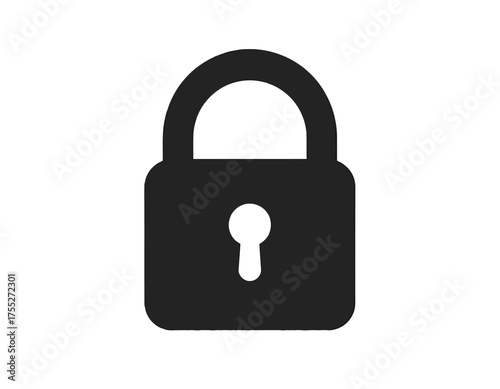 A simple black padlock icon isolated on white, keyhole visible, showing security and safety