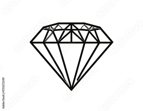 Simple illustration of a gemstone with a bold black outline and geometric facets on a white background