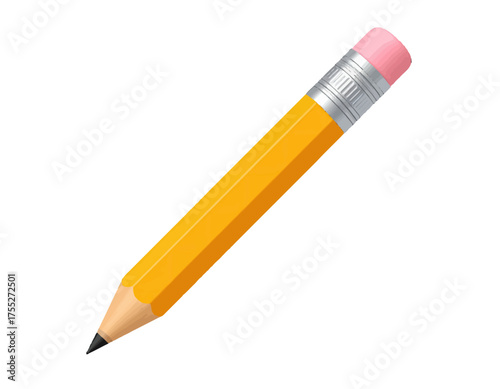 Isolated illustration of a yellow and graphite pencil with a pink eraser. Angled on white