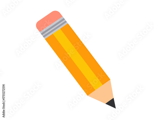 A bright yellow and orange pencil with a pink eraser is shown