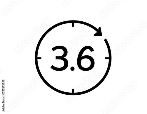 Circular graphic featuring the number "3.6" inside a ring with a clockwise arrow on a white background