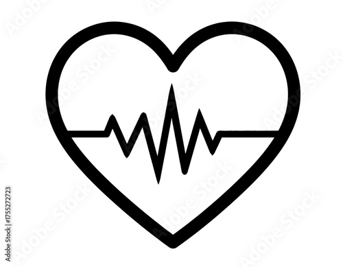 Black heart shape, containing a pulse line graphic, on a white background. A symbol of health