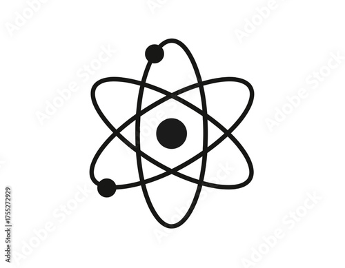 An illustrative representation of an atom, featuring nucleus with orbiting electrons
