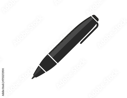 A black ballpoint pen graphic, rendered with clean lines against a white background
