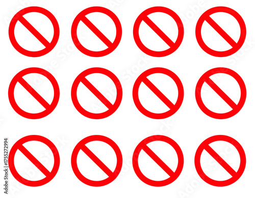 A grid of red circles with diagonal lines, signaling prohibition or restriction, on a white background