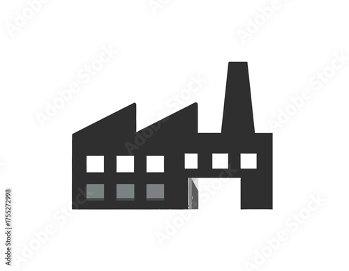A simple flat illustration depicts an industrial factory building with a chimney
