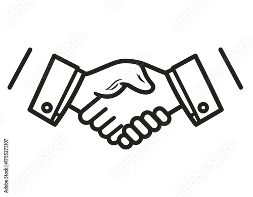 A simple illustration of a handshake, depicting two hands clasped together in agreement or solidarity