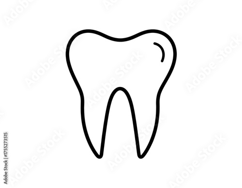 A black outline of a molar tooth, with rounded edges and a curved line to show its root and curvature