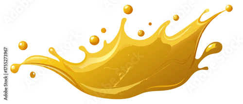 A bright, shiny golden-yellow splash of thick liquid, creating a dynamic crown of splatter and droplets. Excellent for designs needing a luscious feel for honey, oil, juice, or luxury products.
