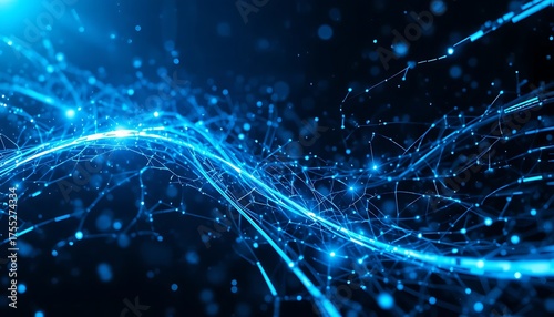 Abstract blue light background with glowing stars and digital waves