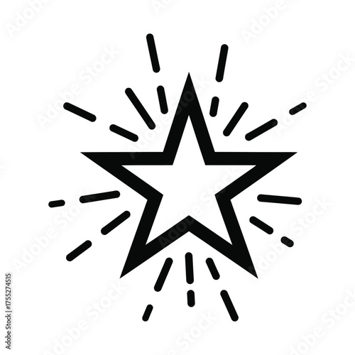 Simple black outline of a five pointed star with radiating lines suggesting sparkle or light burst