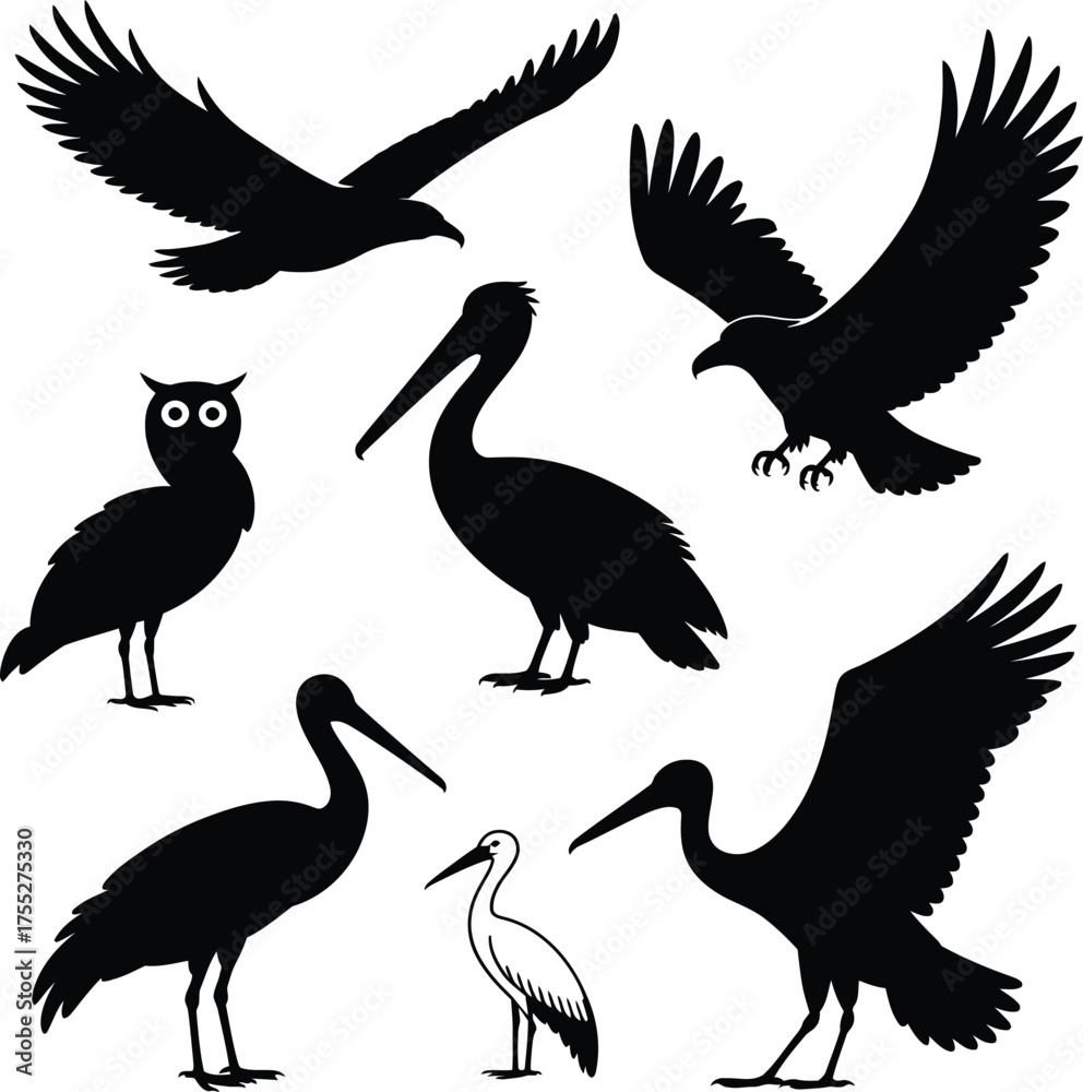 Naklejka premium Bird silhouette Bundle Vector eagle pelican
