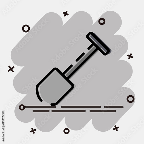 Icon shovel. Gold mining elements. Icon in comic style.