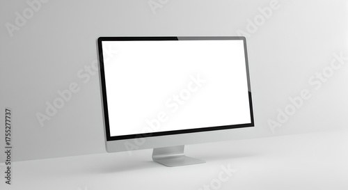 Floating monitor mockup showcasing modern minimalist design with realistic reflections.