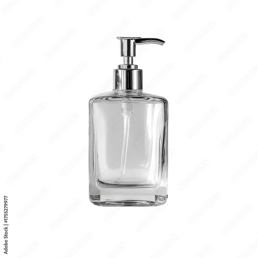 Obraz premium Minimalist clear glass pump bottle [Transparent Background PNG]