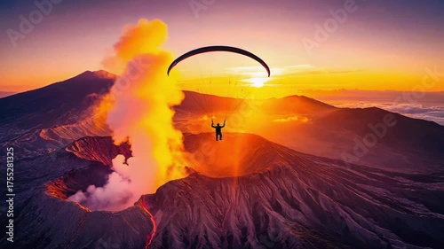 Paragliding Over a Volcano at Sunset