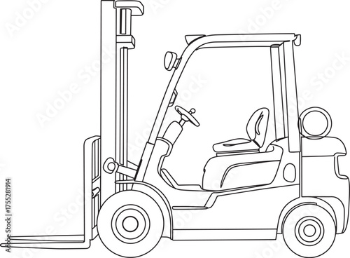 Sketch of a forklift truck with a mast and forks on a white background