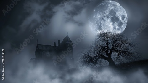 Halloween Haunted House Scene: Crafting Spooky, Immersive Atmospheres with Creepy Decor, Dim Lighting, and Themed Props – Featuring Ghostly Silhouettes, Cracked Walls, Hanging Cobwebs, and Eerie Sound