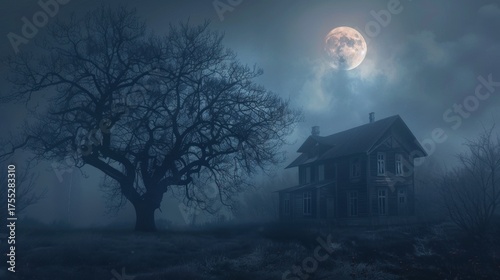 Halloween Haunted House Scene: Crafting Spooky, Immersive Atmospheres with Creepy Decor, Dim Lighting, and Themed Props – Featuring Ghostly Silhouettes, Cracked Walls, Hanging Cobwebs, and Eerie Sound