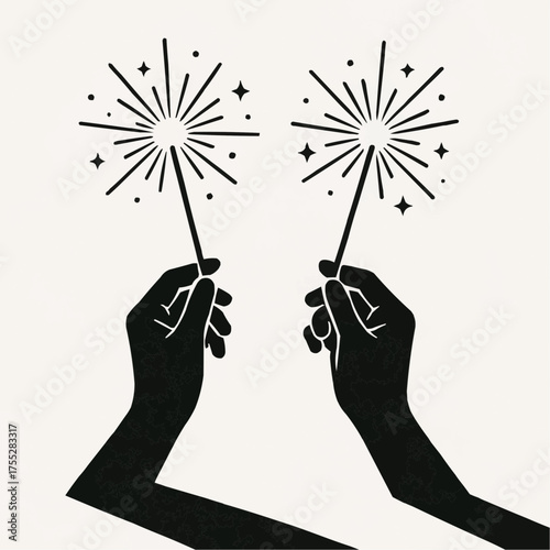 Hands holding sparklers with stars and dots