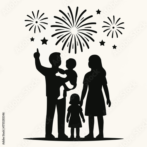 Silhouette of family watching fireworks