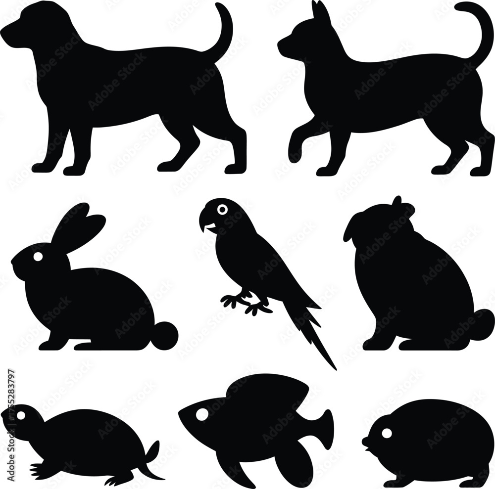 Obraz premium Diverse animal silhouettes collection rabbit parrot