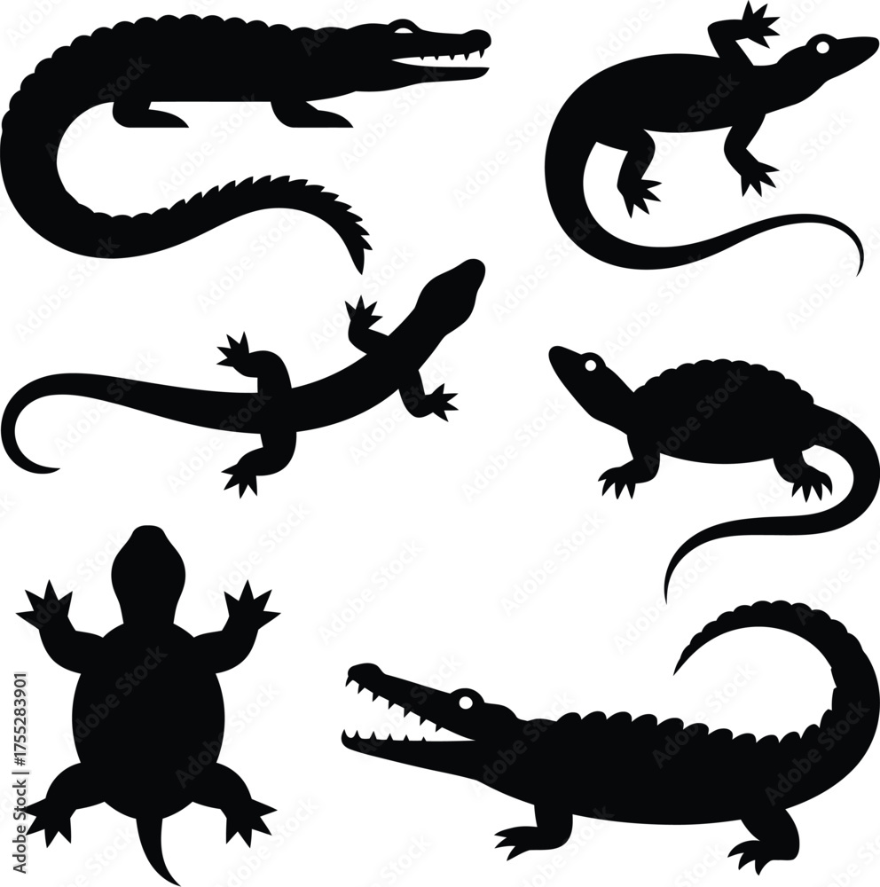Fototapeta premium Reptile silhouettes bundle alligator crocodile