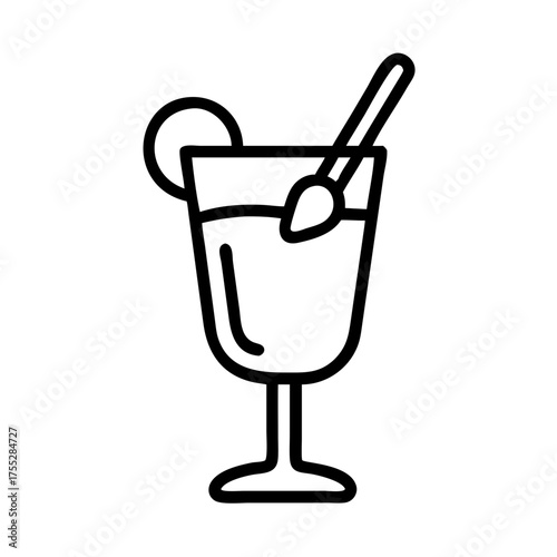 Absinthe cocktail glass with spoon and lime garnish outline design  