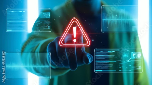 Alert Message with Danger Sign in Futuristic Interface Cyber Security Warning and Information