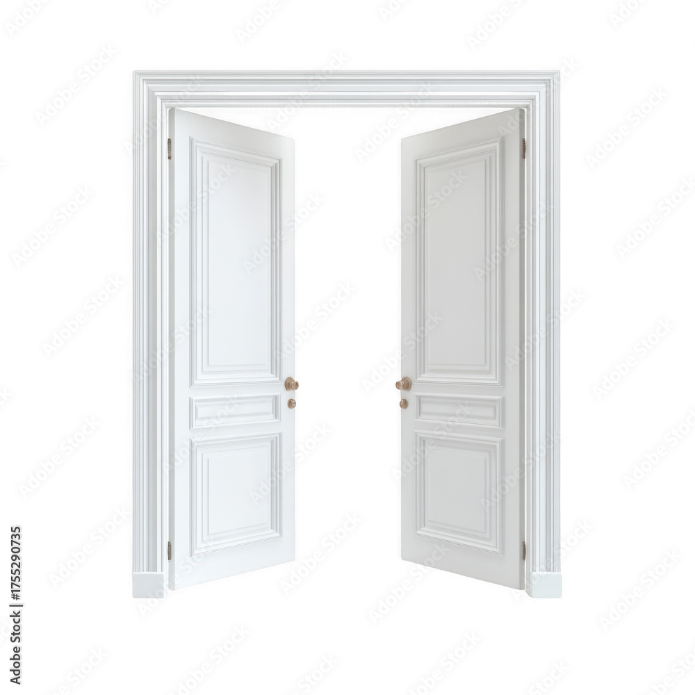 Fototapeta premium Open White Double Doors Interior Room Entrance Way [Transparent Background PNG]