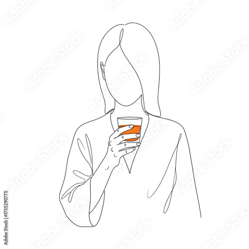 Vector art of woman holding a glass of orange liquid