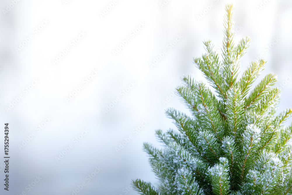 Obraz premium A close-up view of a snow-covered evergreen tree, highlighting the beauty of winter and nature's resilience in chilly conditions.