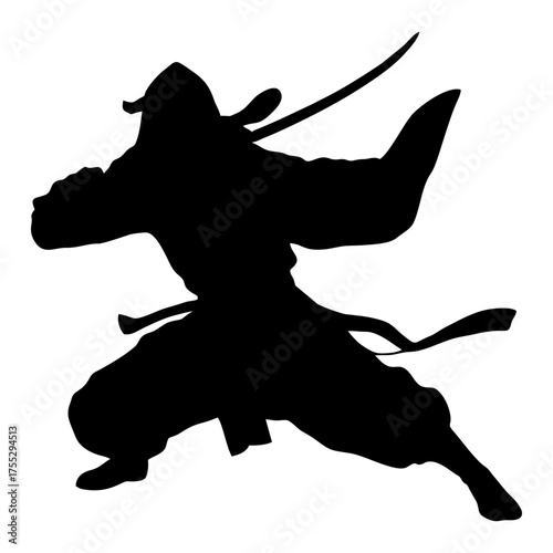 Dynamic Ninja Warrior Silhouettes with Swords