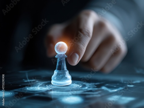 Hand choosing chess pawn concept of strategy