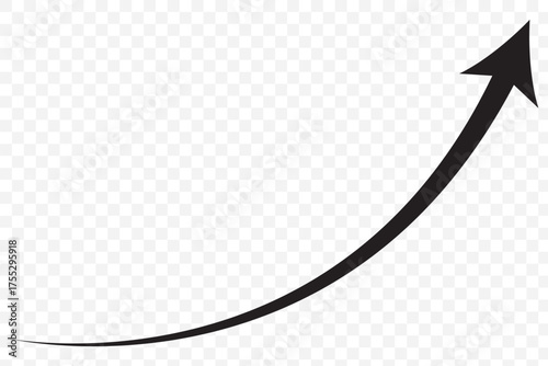 A simple, red, curved arrow pointing to the right and down on a white background. Direction symbol. Vector illustration.