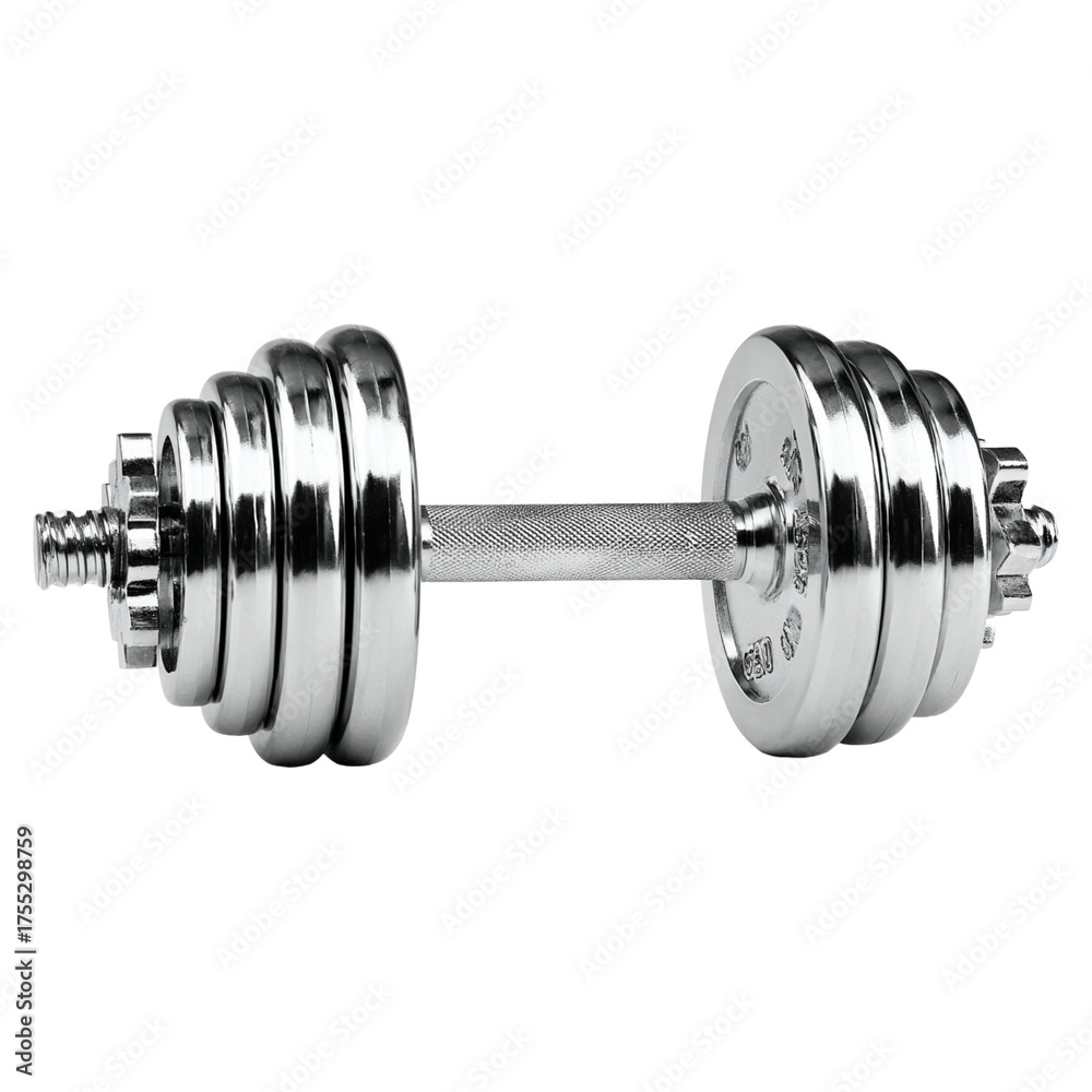 Naklejka premium Shiny chrome adjustable dumbbell for strength training and home gym workouts