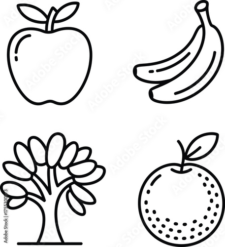Apple bananas tree orange silhouette Bundle fruit